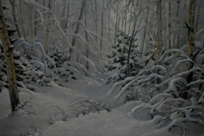 Oil painting of snow-covered winter forest by Kamzolkin Evgeny Ivanovich