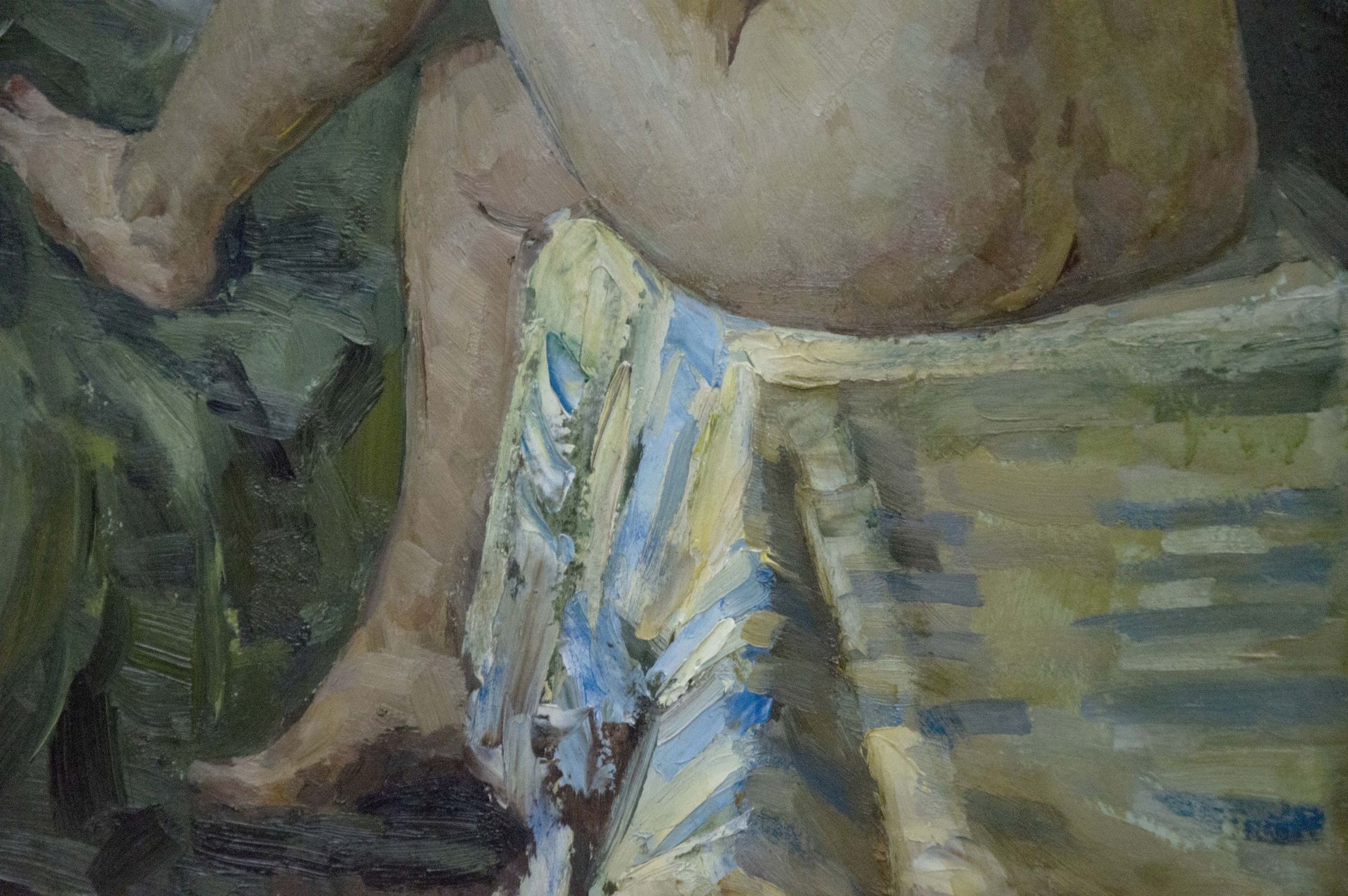 Oil painting portrait of a girl by Vaysburg Yefim Yefimovich in muted blues and yellows