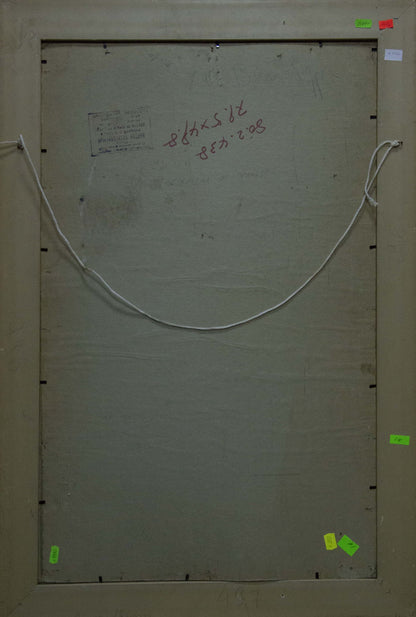 Back of Vaysburg Yefim Yefimovich oil painting portrait with handwritten dimensions and labels