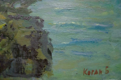 Impressionistic oil painting of rocky seaside cliff by Kogan Boris Matveevich