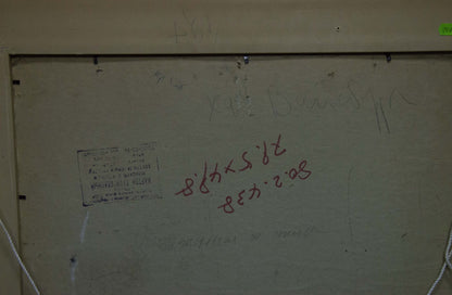 Back of Vaysburg Yefim oil painting with beige dry-erase board and red markings