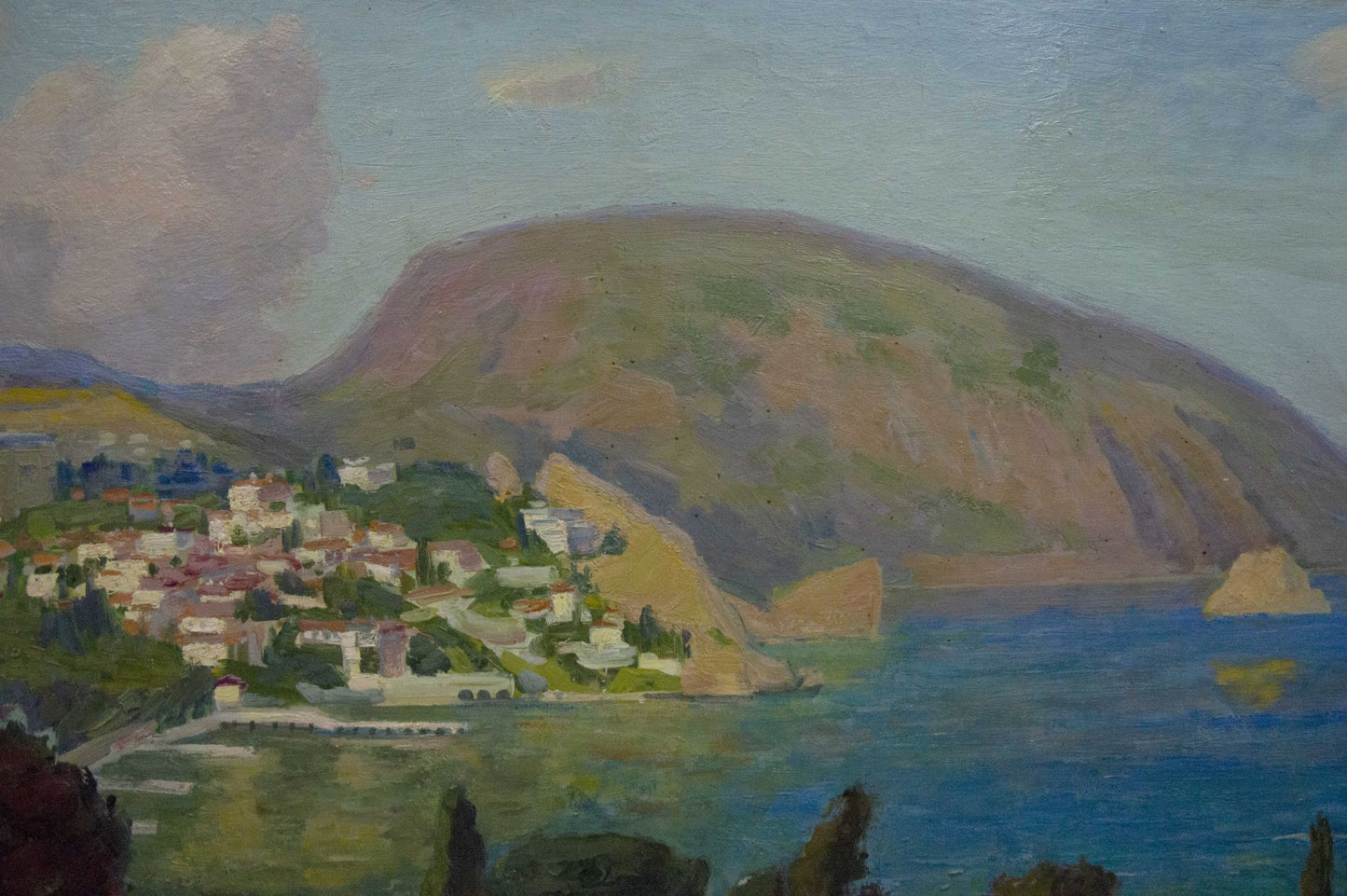 Oil painting of serene coastal town by Kogan Boris Matveevich