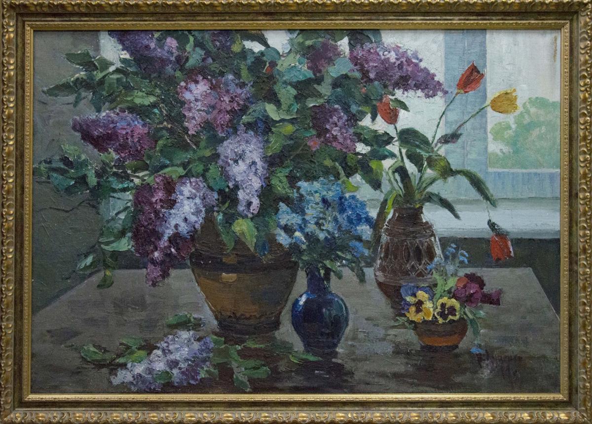 Oil painting Still life by Lutsenko Vladimir Nikolaevich with lilacs, hydrangeas, tulips