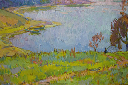 Vibrant impressionist lakeside oil painting by Chegodar Vasily Dmitrievich