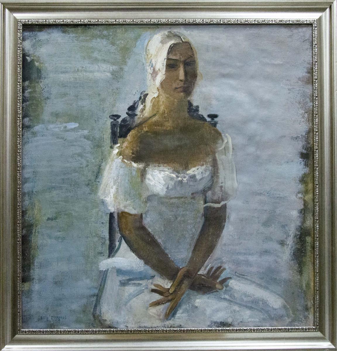 Oil painting portrait of a girl in white dress by Tolkunov Egor Egorovich