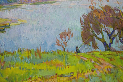 Vibrant impressionist lakeside oil painting by Chegodar Vasily Dmitrievich