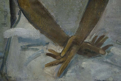 Textured earth-toned oil painting of clasped hands by Tolkunov Egor Egorovich