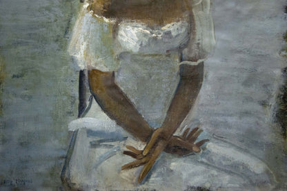 Oil painting portrait of brown-skinned girl in white by Tolkunov Egor Egorovich