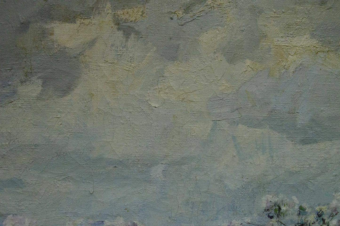 Textured oil painting of apple trees by Zakharov Fedor Zakharovich, cloudy sky