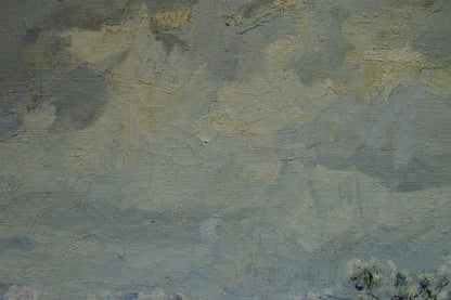 Textured oil painting of apple trees by Zakharov Fedor Zakharovich, cloudy sky