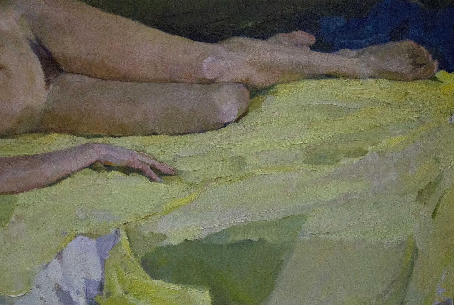 Oil painting of female figures legs on yellow-green surface by Singaevsky Vladimir Ivanovich