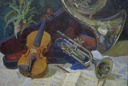 Oil painting by Kerzhner Efim Aleksandrovich: amber violin on music score