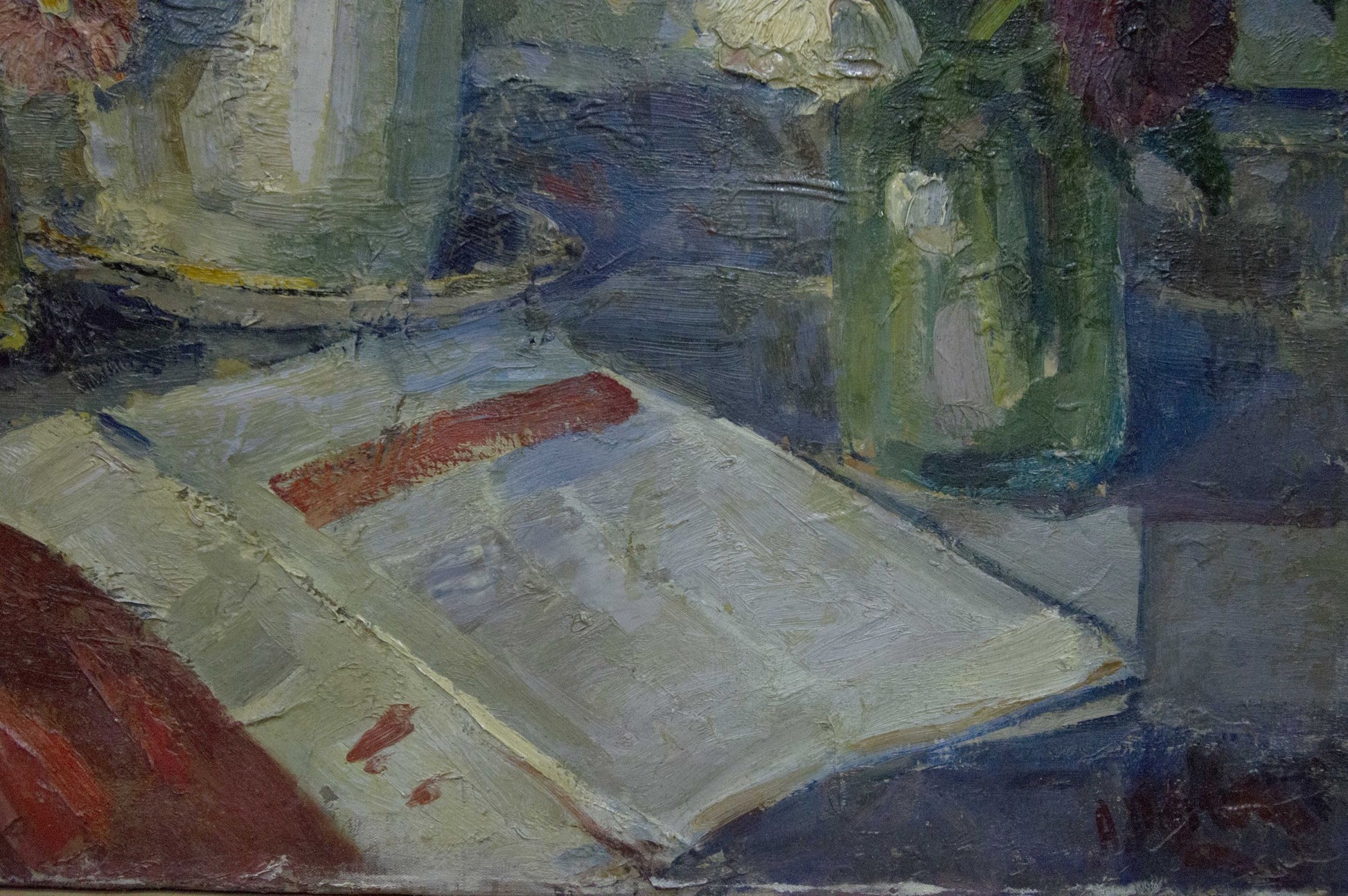 Oil painting Still life by Potapenko Andrey Ilyich: open book with red mark