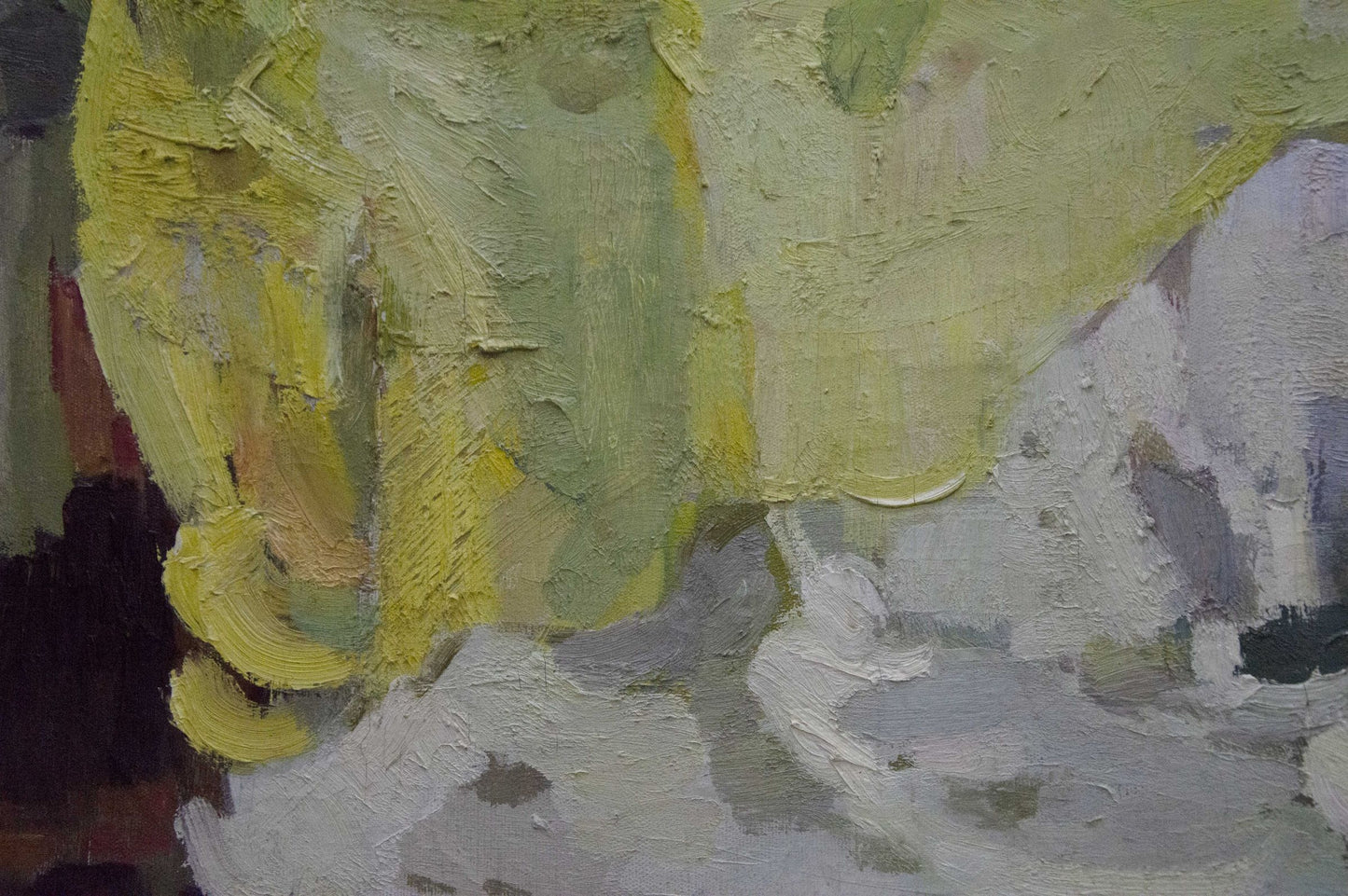Oil painting portrait of female figure by Singaevsky Vladimir Ivanovich, impasto yellow-green strokes
