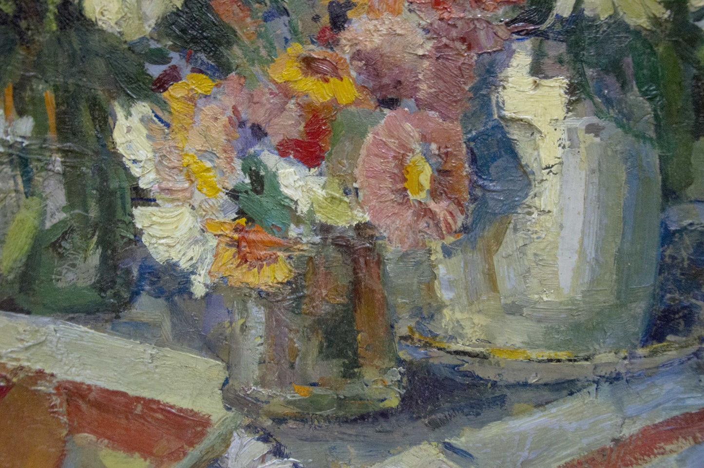 Vibrant impressionistic oil painting of bouquet in vase by Potapenko Andrey Ilyich