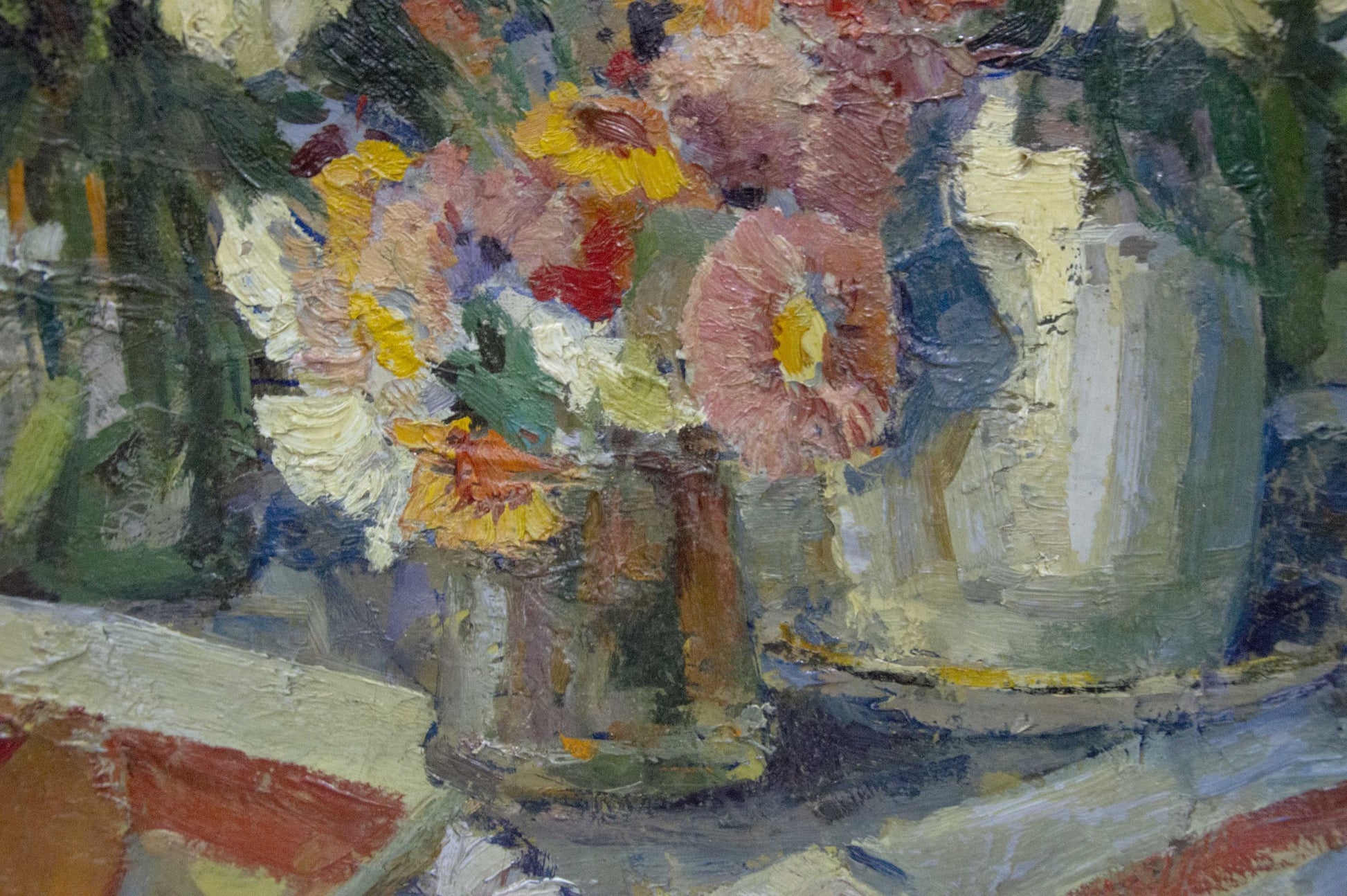Vibrant impressionistic oil painting of bouquet in vase by Potapenko Andrey Ilyich