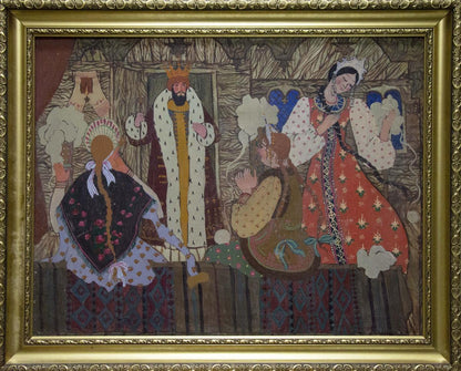 Framed folk art oil painting by Malyshev Gennady Iosifovich of royal scene