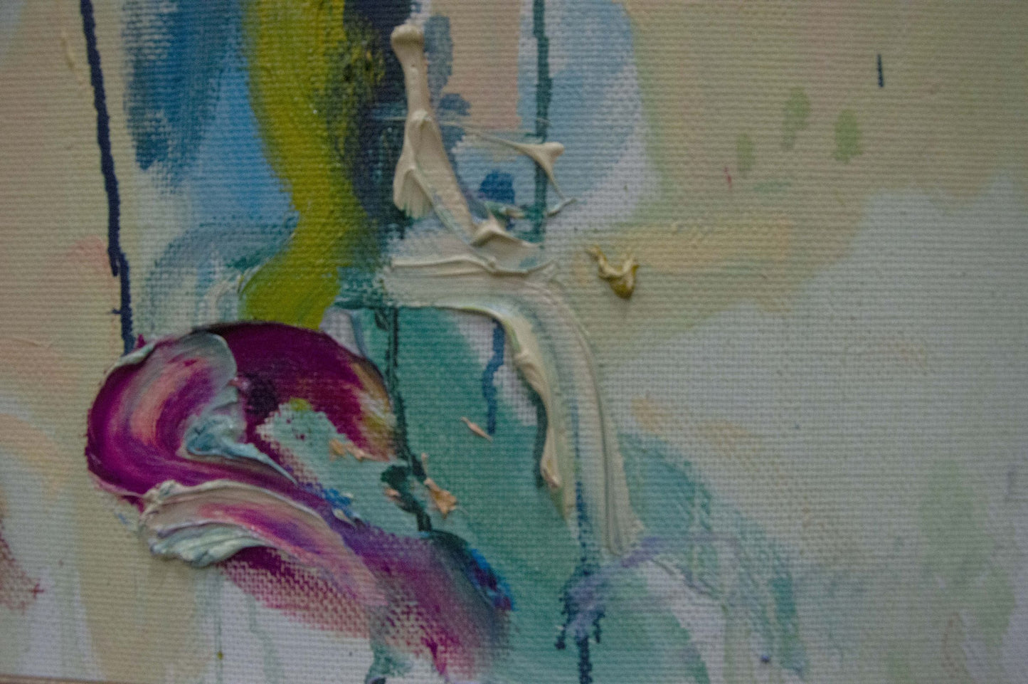 Oil painting Three different bouquets by Sergey Dupliy with purple teal yellow strokes