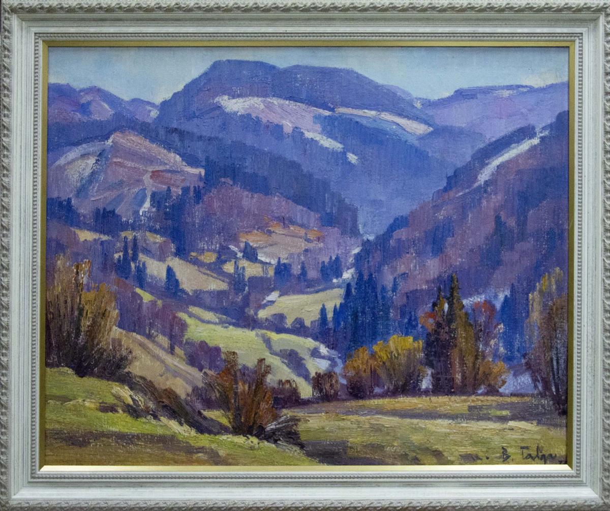 Oil painting of purple-blue mountains by Vasyl Georhiyovych Gabda