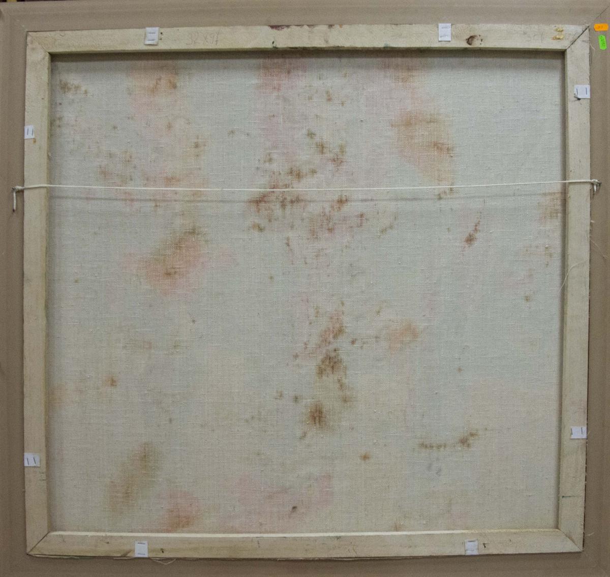 Back of Sergey Dupliy oil painting Three different bouquets canvas with stains