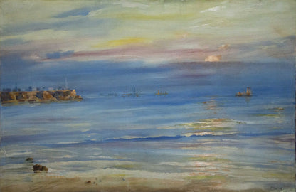 Oil painting Sun rays in the sea serene coastal sunset scene