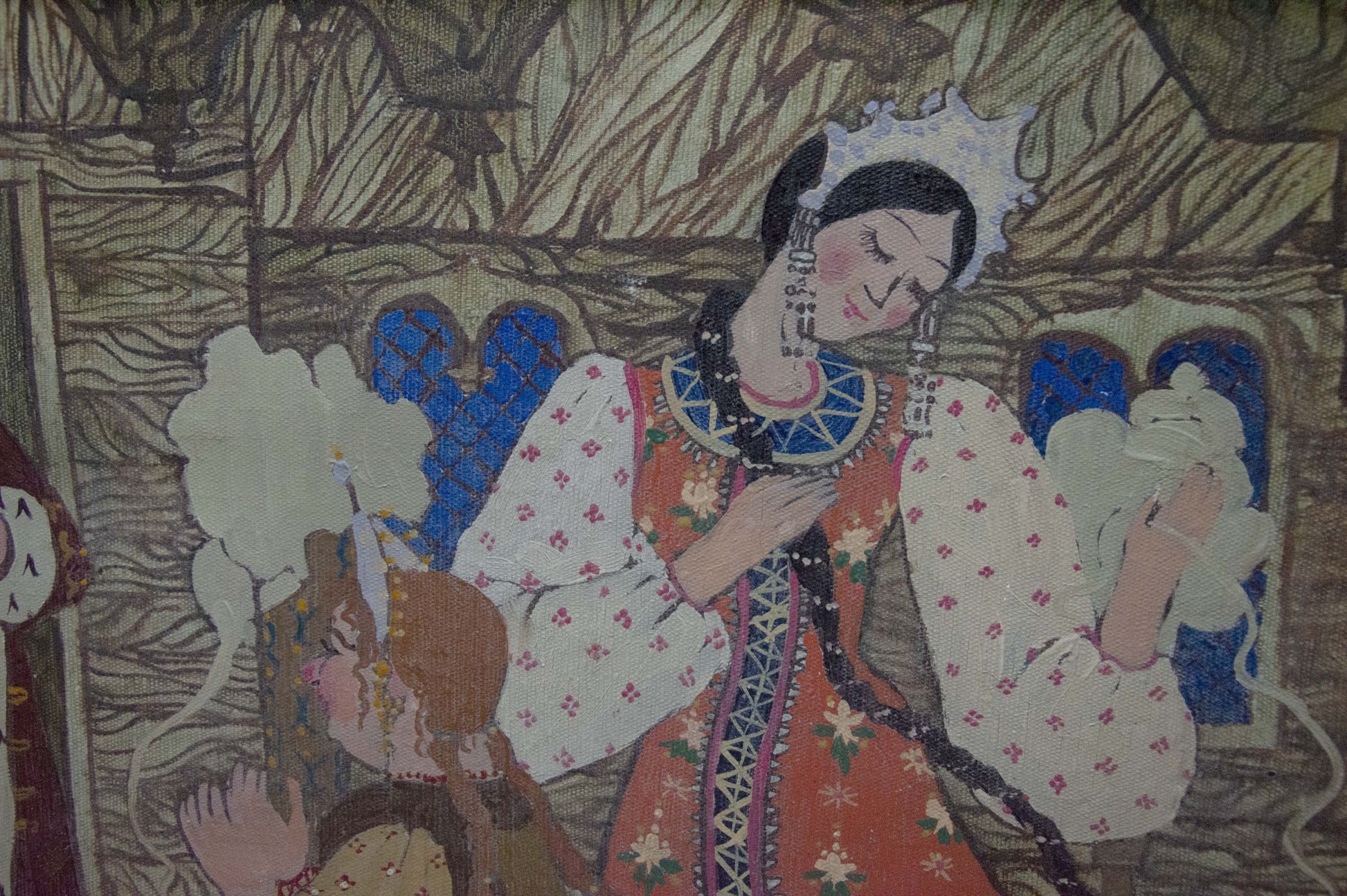 Oil painting by Malyshev Gennady Iosifovich: woman in embroidered dress and silver crown