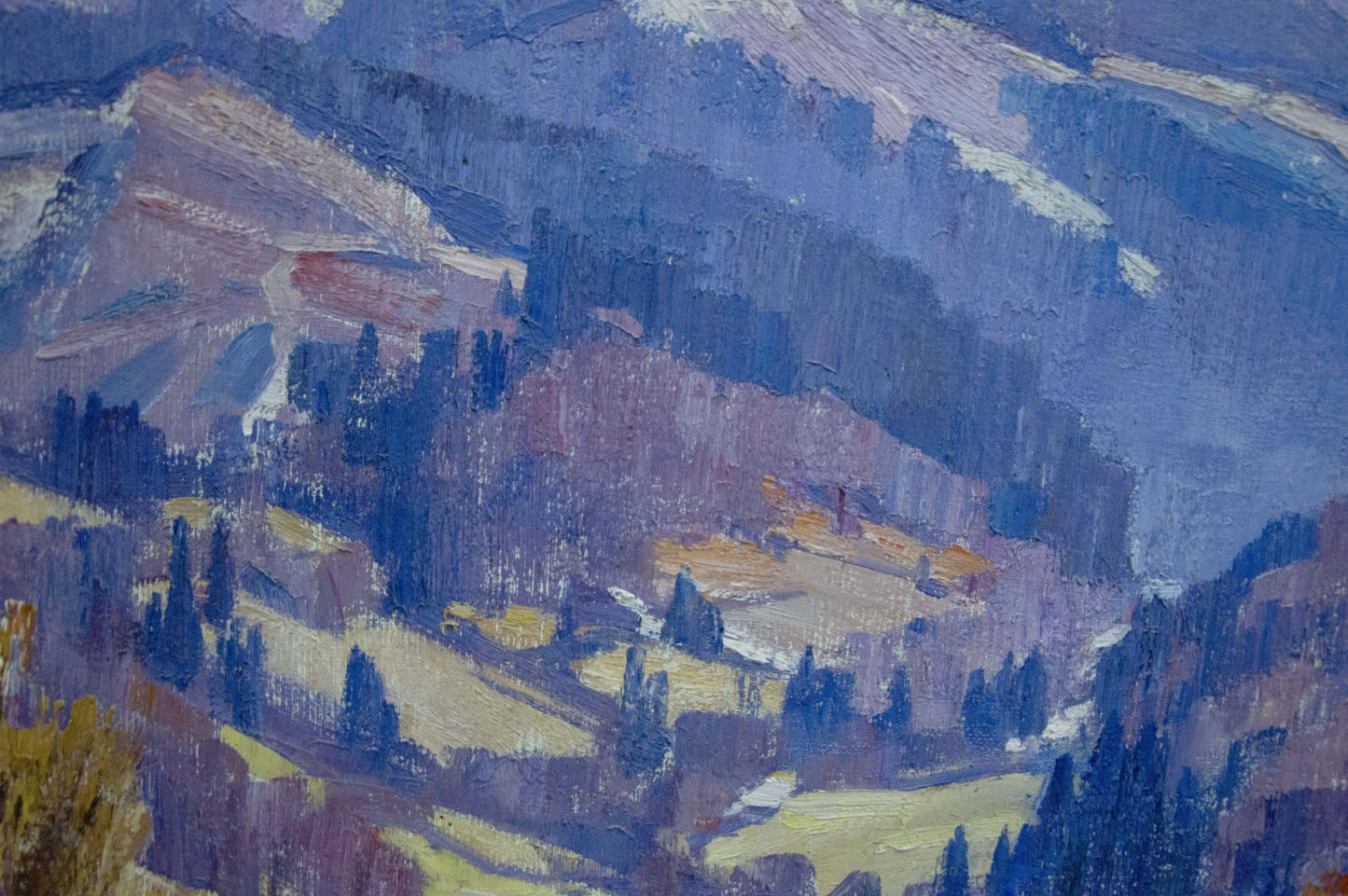Oil painting of blue purple mountain landscape by Vasyl Georhiyovych Gabda