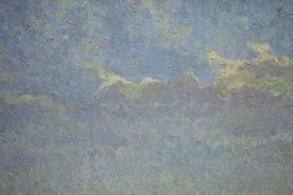 Textured canvas oil painting of cloudy sky by Romanishin Mikhail Nikolaevich