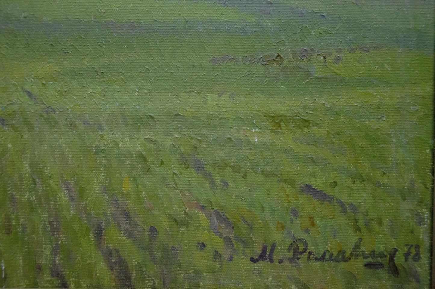 Textured oil painting of green field by Romanishin Mikhail Nikolaevich