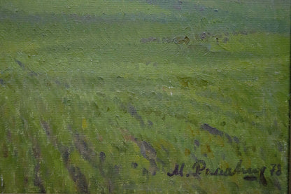 Textured oil painting of green field by Romanishin Mikhail Nikolaevich