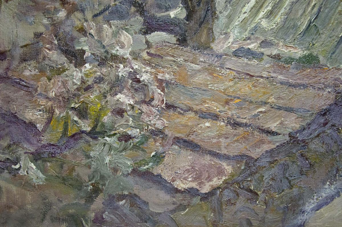 Textured impressionistic oil painting of rocky landscape by Khan Nikolay Alekseevich