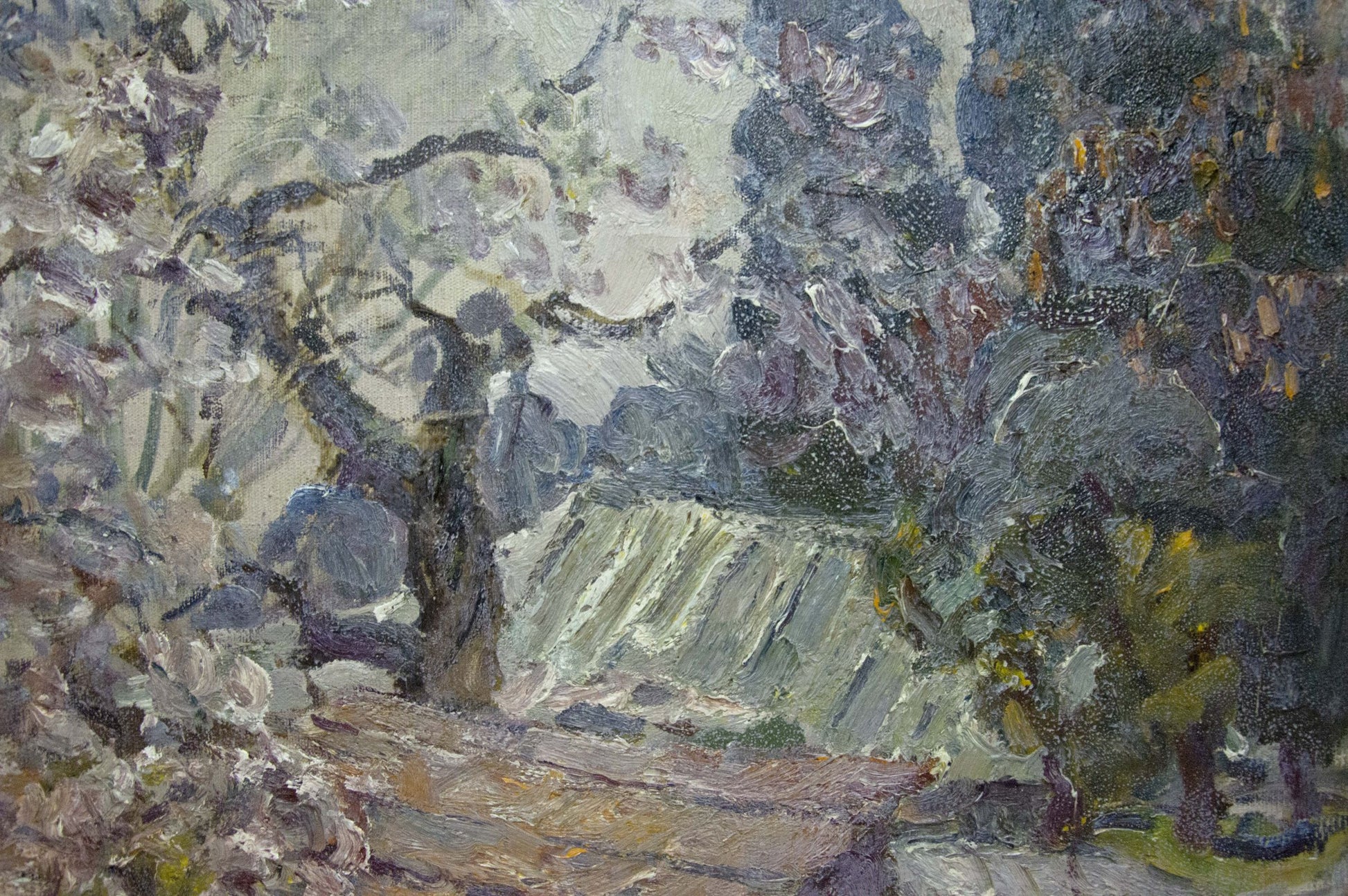 Textured impressionist oil painting of wooded landscape by Khan Nikolay Alekseevich