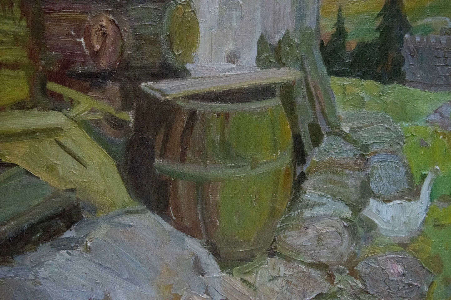 Oil painting of rustic wooden barrel by Yuzefovich Natalia Vladimirovna