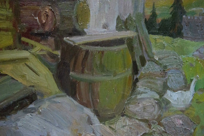Oil painting of rustic wooden barrel by Yuzefovich Natalia Vladimirovna