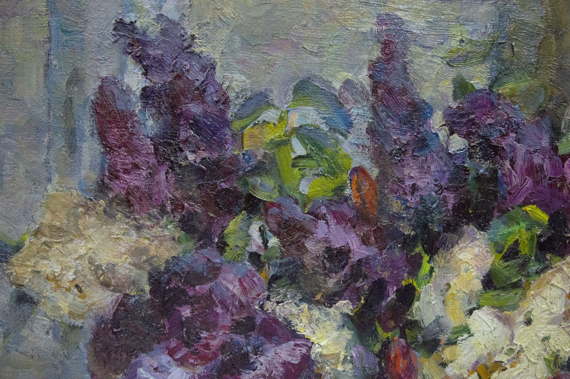 Vibrant purple lilac blossoms oil painting by Kolomoitsev Petr Mikhailovich