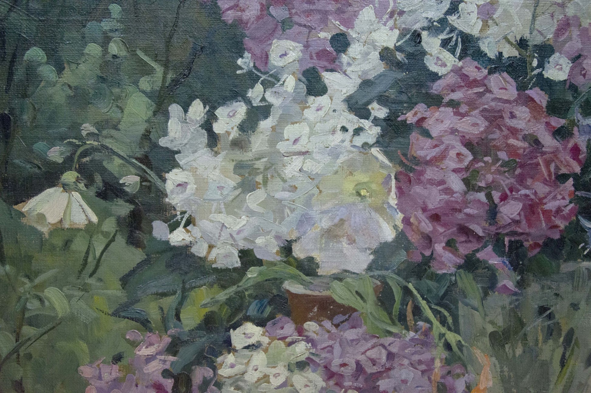 Vibrant oil painting Lilac by Nadezhda Kompaniyets-Kiyanchenko with hydrangeas