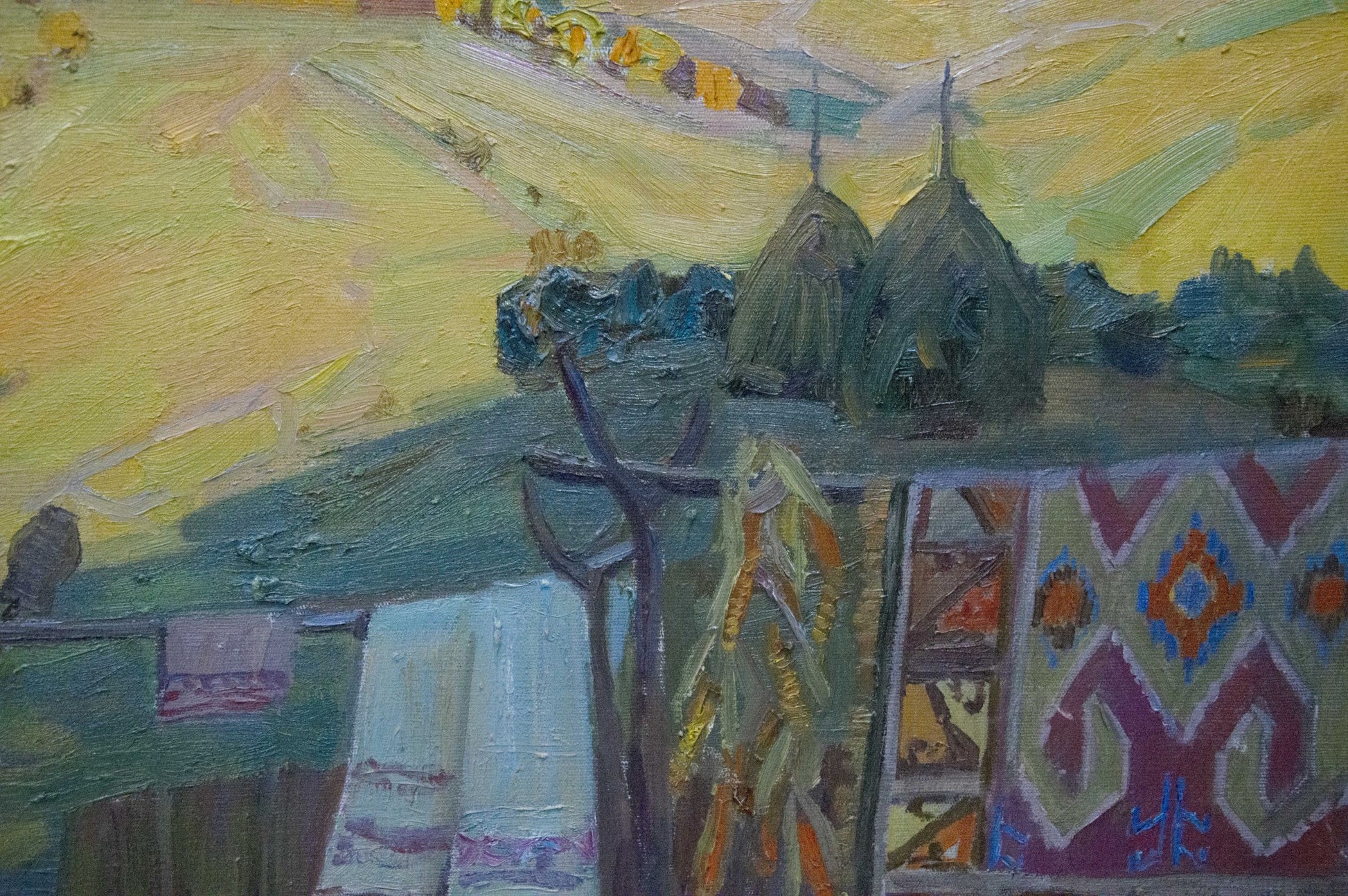 Oil painting Ukrainian outback by Yuzefovich Natalia Vladimirovna with woven rug