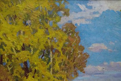 Vibrant impressionist oil painting of birch trees by Khodchenko Lev Pavlovich