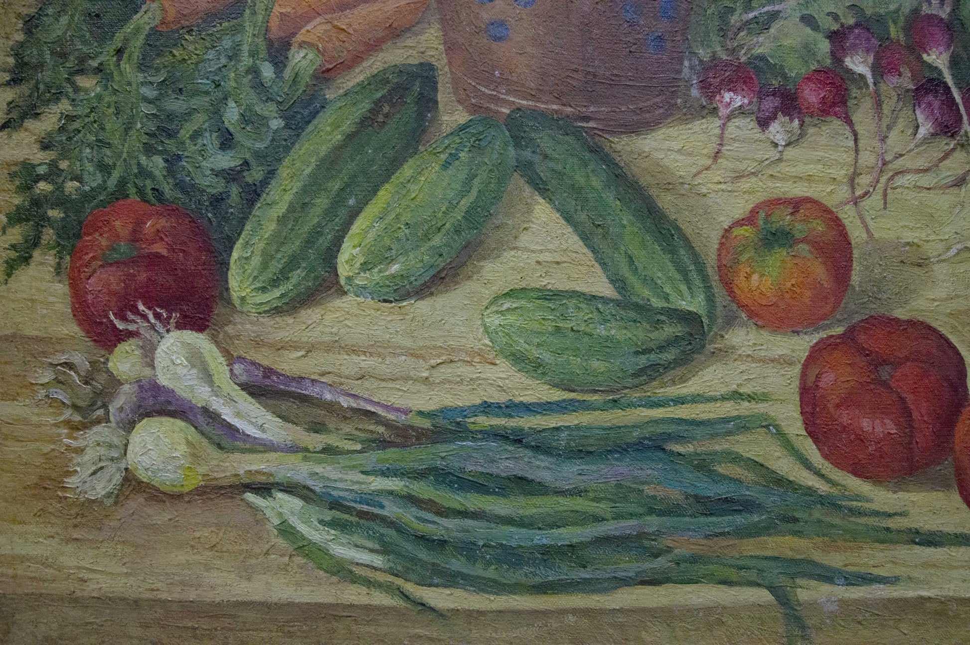 Oil painting by Barannikova Galina: rustic table with fresh vegetables