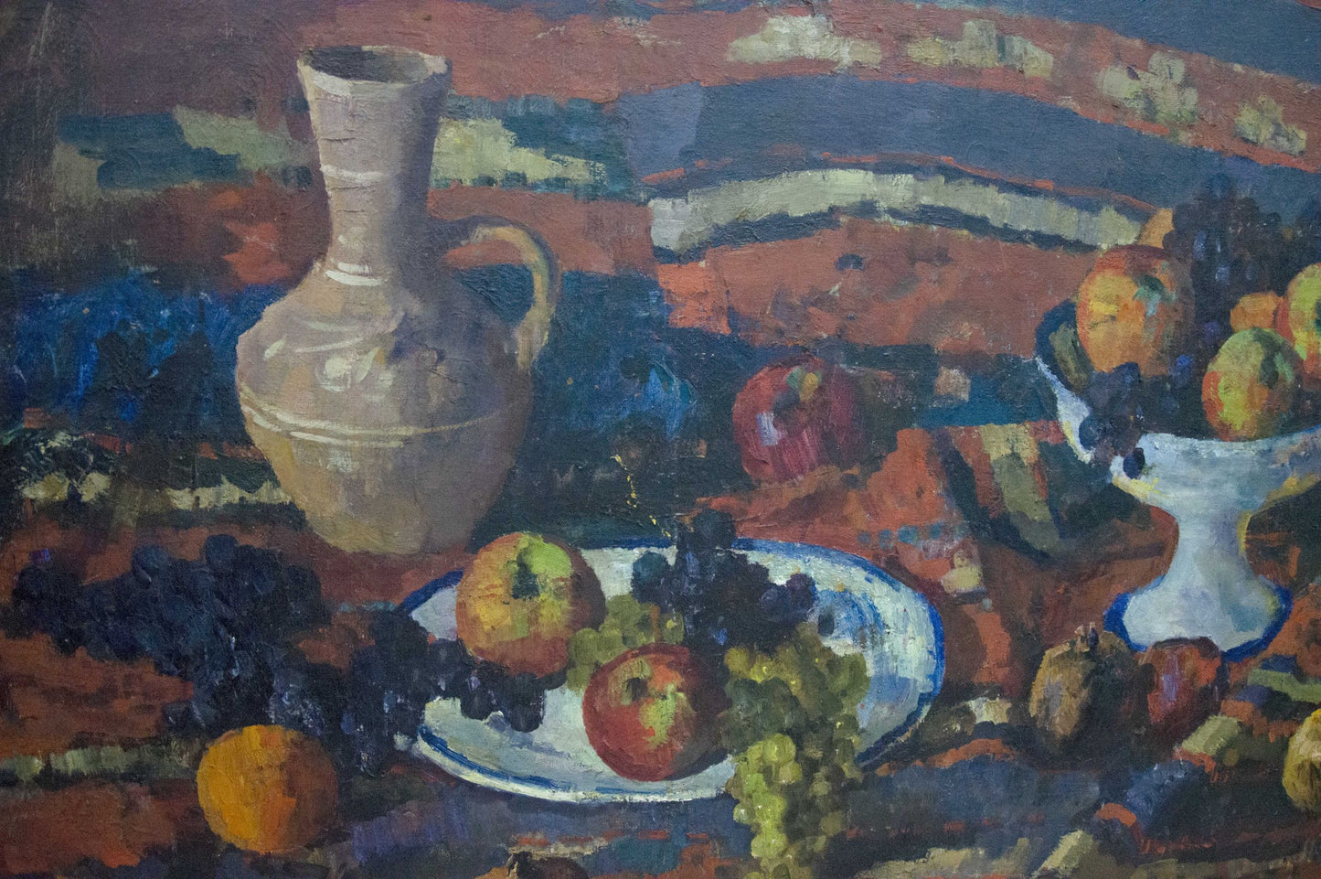 Beige ceramic jug with handle in oil painting Still life by Bogdanova Irina Sergeevna