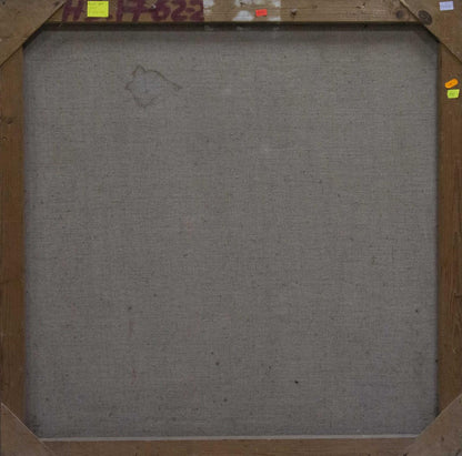 Back of gray canvas stretched taut in wooden frame, Oil painting by Barannikova Galina