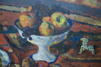 Oil painting by Bogdanova Irina Sergeevna: white bowl with apples and grapes