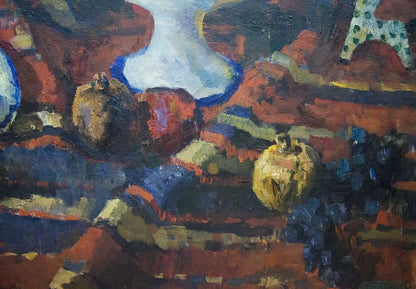 Oil painting Still life by Bogdanova Irina Sergeevna: purple grapes, golden pomegranates