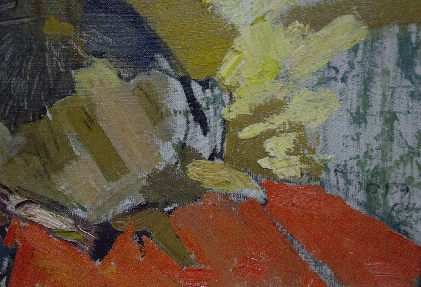 Oil painting Abstract still life by Kiyansky Yuri Mikhailovich, vibrant orange yellow gray strokes