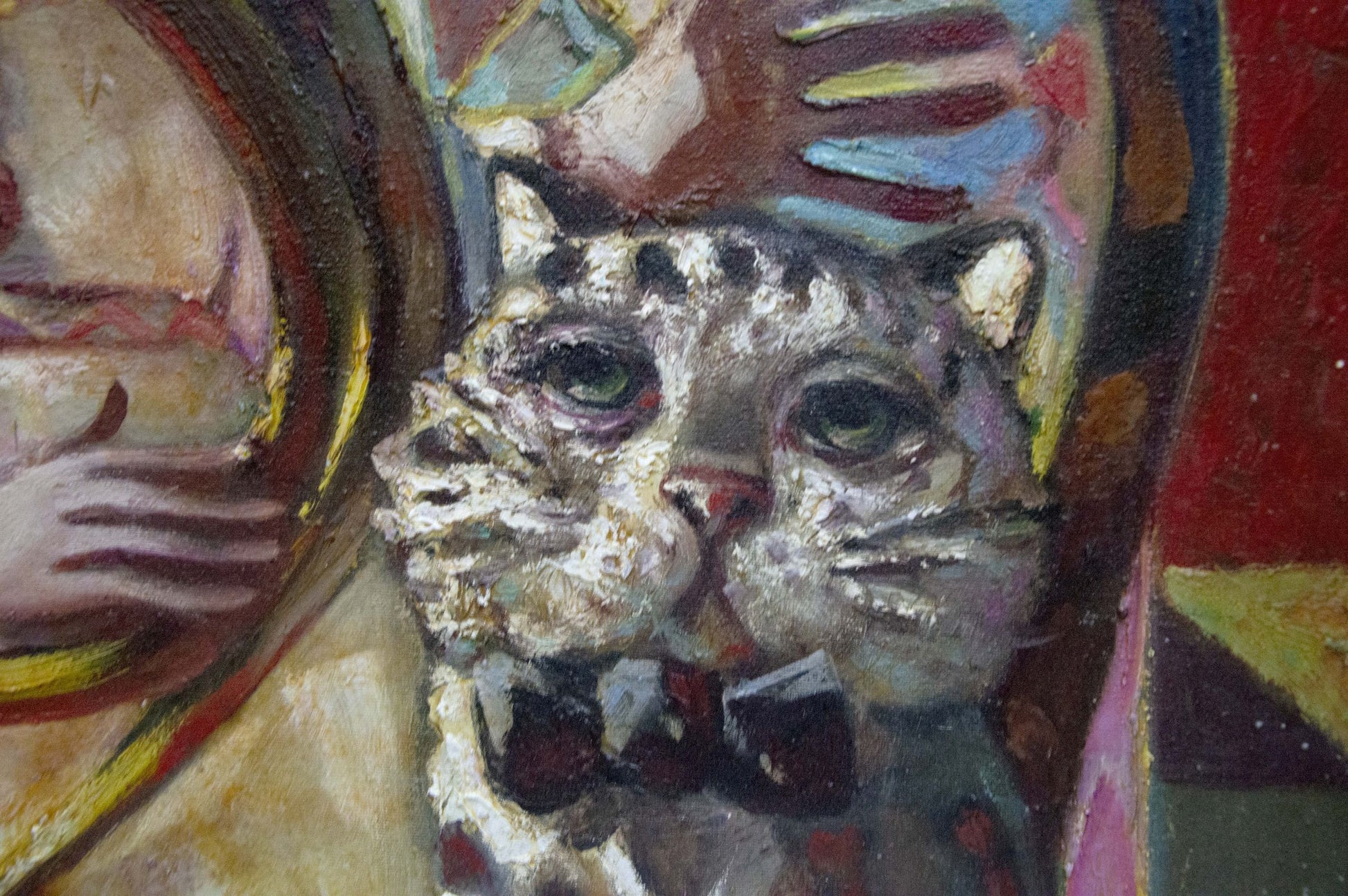 Oil painting of silver-gray tabby cat in bow tie by Prokopenko Nikolay Nikolaevich