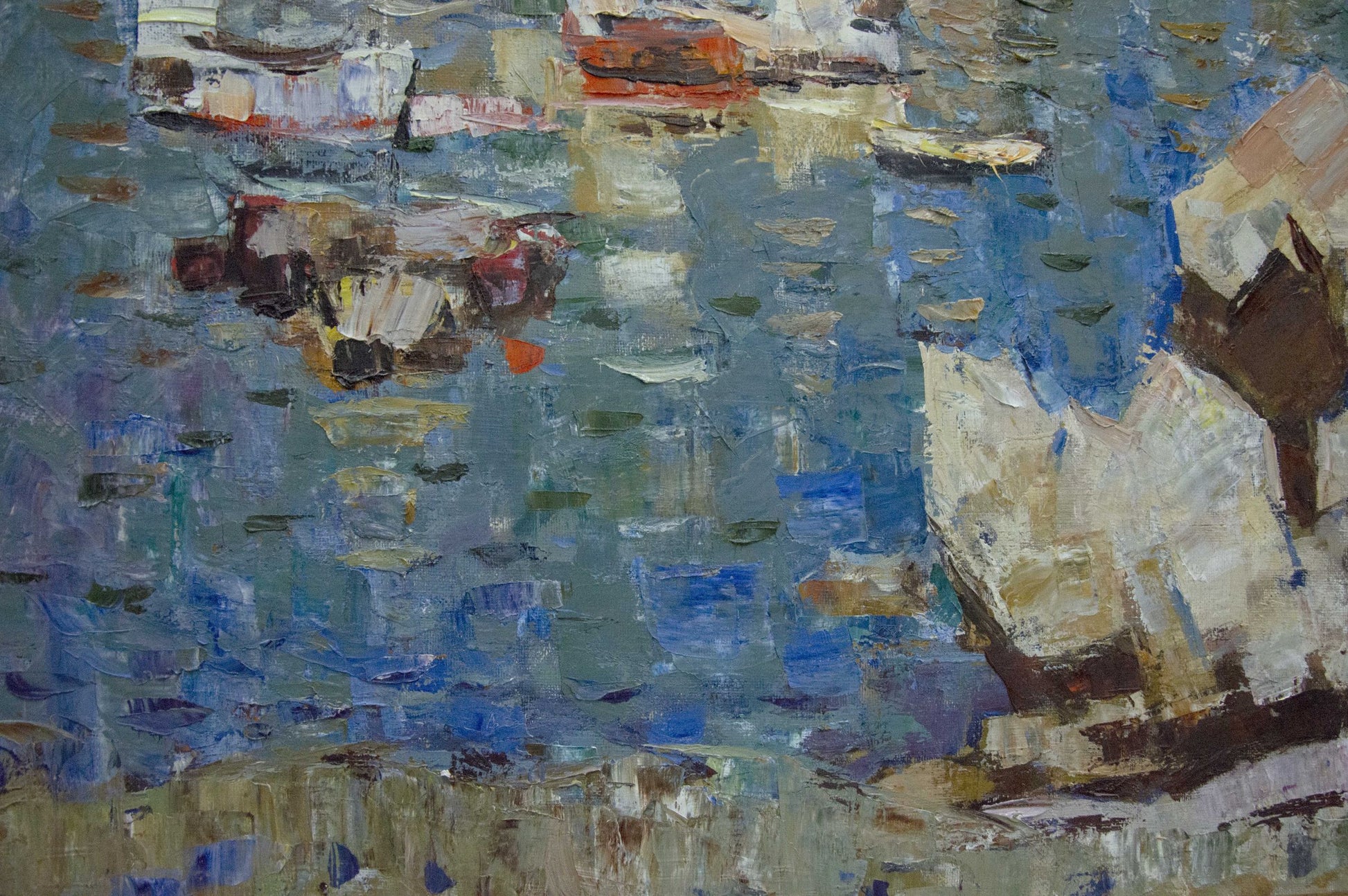 Textured impasto oil painting of boats by Konovalov Yuri Alexandrovich