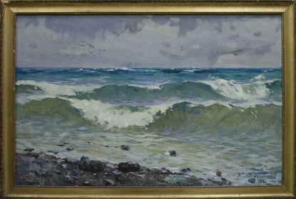 Framed oil painting Seascape with awakening by Petr Sulimenko