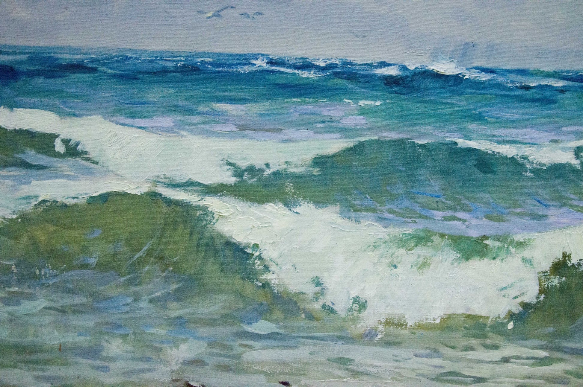 Oil painting Seascape with awakening by Petr Sulimenko, turquoise waves