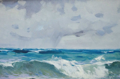 Oil painting Seascape with awakening by Petr Sulimenko, turbulent waves