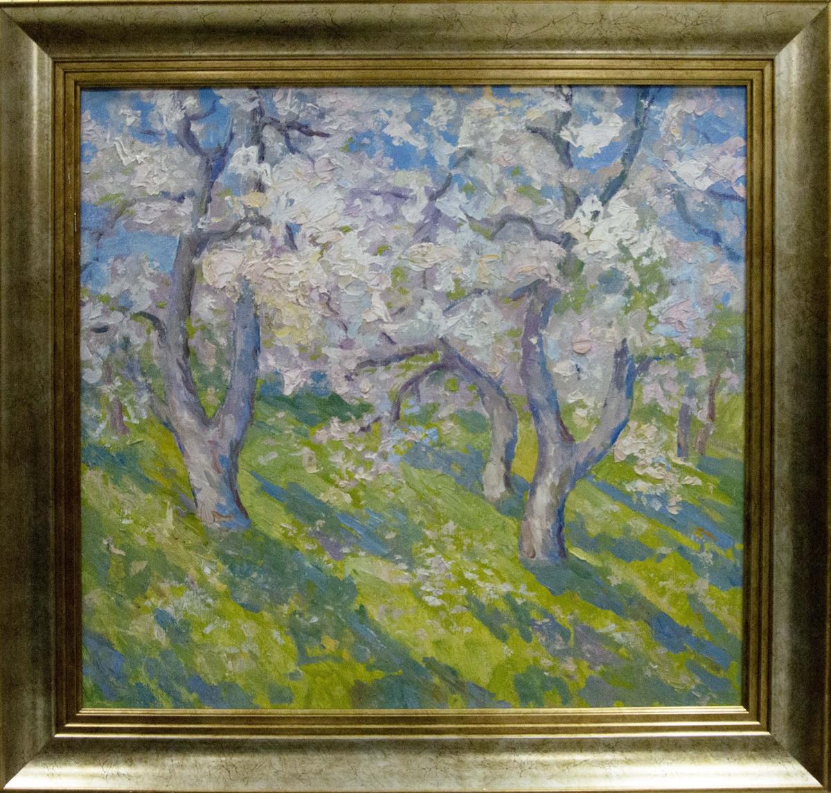 Framed oil painting of blossoming orchard by Kogan-Shats Matvey Borisovich
